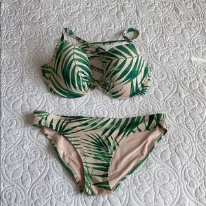Aerie Lightly Lined Palm Tree Print Bikini Set